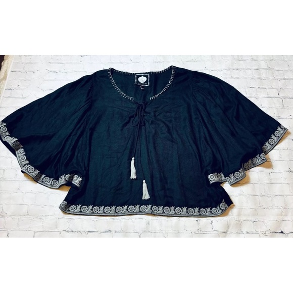 Z&L Europe Made With Love Top Women's S Small Black Boho Embroidered Festival - Picture 8 of 11